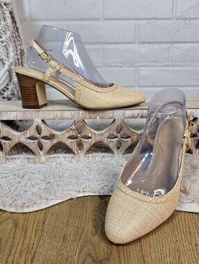 Talbots Woven Slingback Block Heel Pumps in Natural Size 8.5